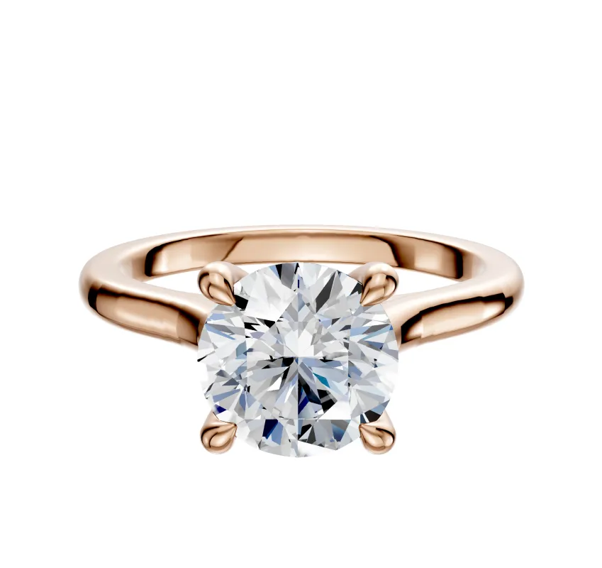 14K Rose Gold 4 Prong Hidden Halo Cathedral Dome 2.0mm Engagement Ring made by Promise By Effy
