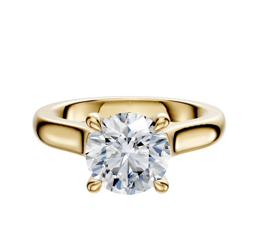 14K Yellow Gold 4 Prong Hidden Halo Cathedral Dome 3.0mm Engagement Ring sold by Promise By Effy