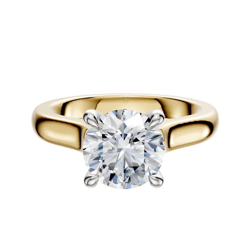 18K Two Tone 4 Prong Hidden Halo Cathedral Dome 3.0mm Engagement Ring sold by Promise By Effy