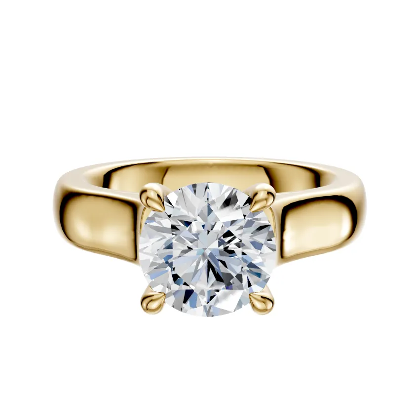 14K Yellow Gold 4 Prong Hidden Halo Cathedral Dome 4.0mm Engagement Ring sold by Promise By Effy