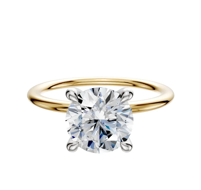 18K Two Tone 4 Prong Hidden Halo Classic Dome 1.5mm Engagement Ring sold by Promise By Effy