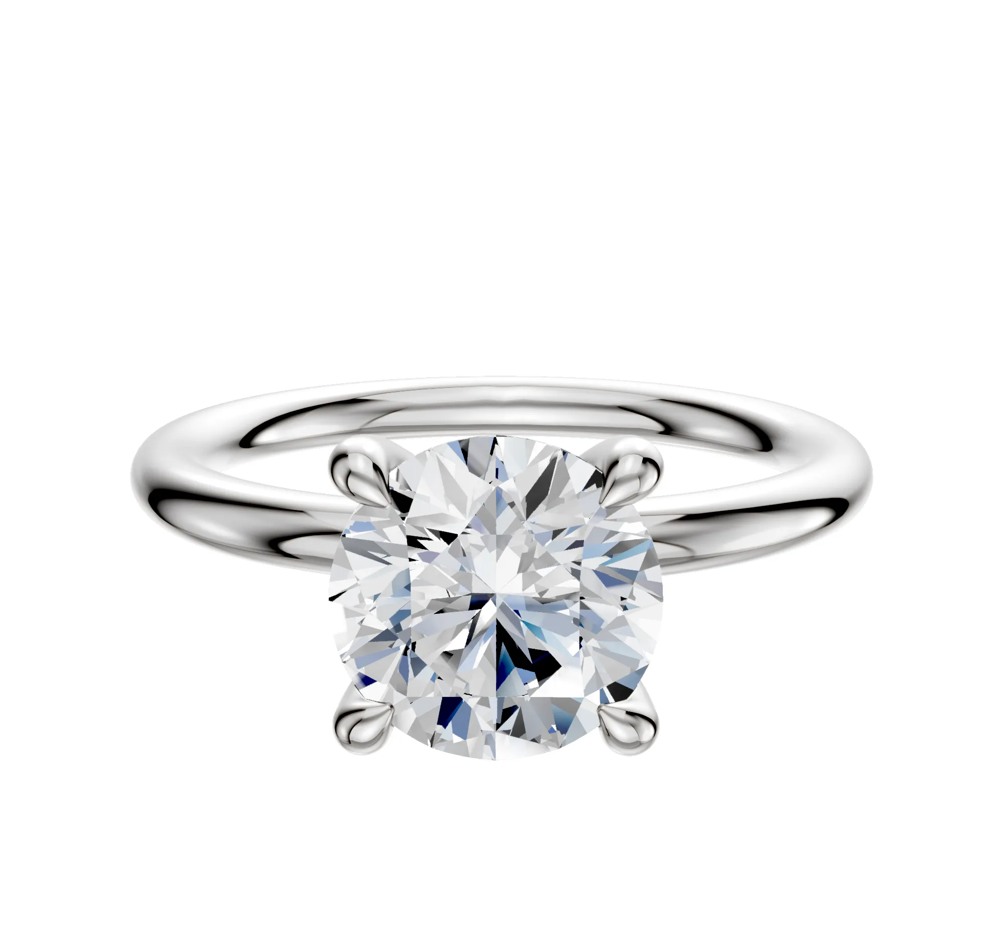 18K White Gold 4 Prong Hidden Halo Classic Dome 2.0mm Engagement Ring sold by Promise By Effy