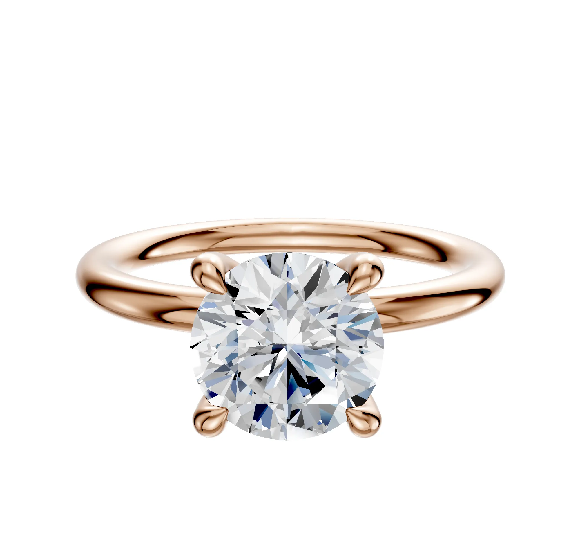 18K Rose Gold 4 Prong Hidden Halo Classic Dome 2.0mm Engagement Ring sold by Promise By Effy