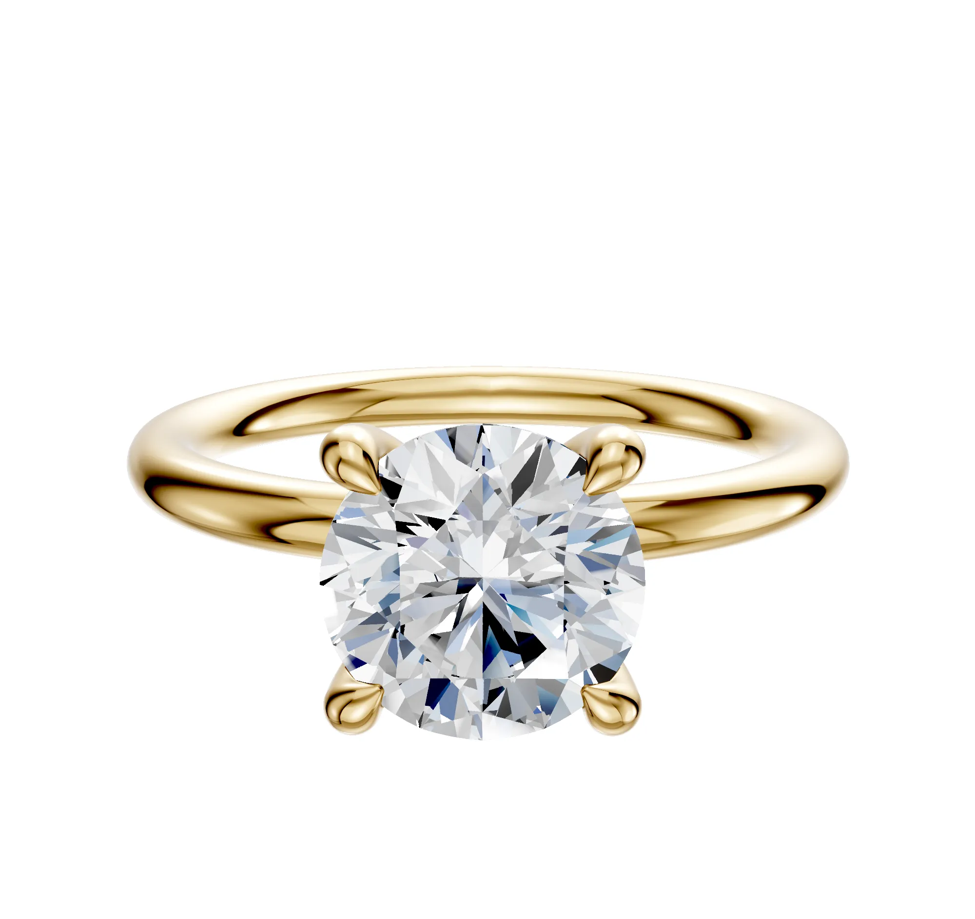 18K Yellow Gold 4 Prong Hidden Halo Classic Dome 2.0mm Engagement Ring sold by Promise By Effy