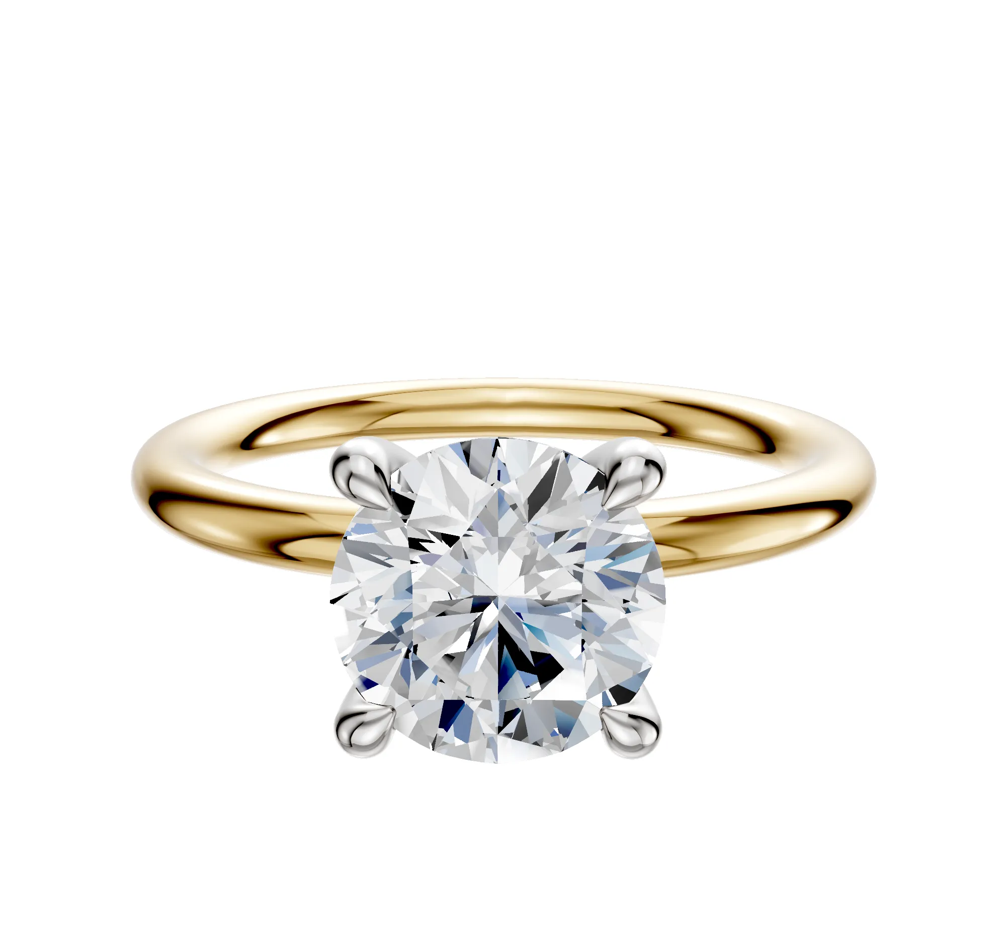 18K Two Tone 4 Prong Hidden Halo Classic Dome 2.0mm Engagement Ring sold by Promise By Effy