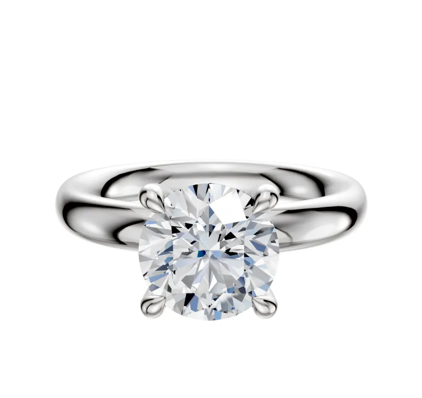 14K White Gold 4 Prong Hidden Halo Classic Dome 3.0mm Engagement Ring sold by Promise By Effy