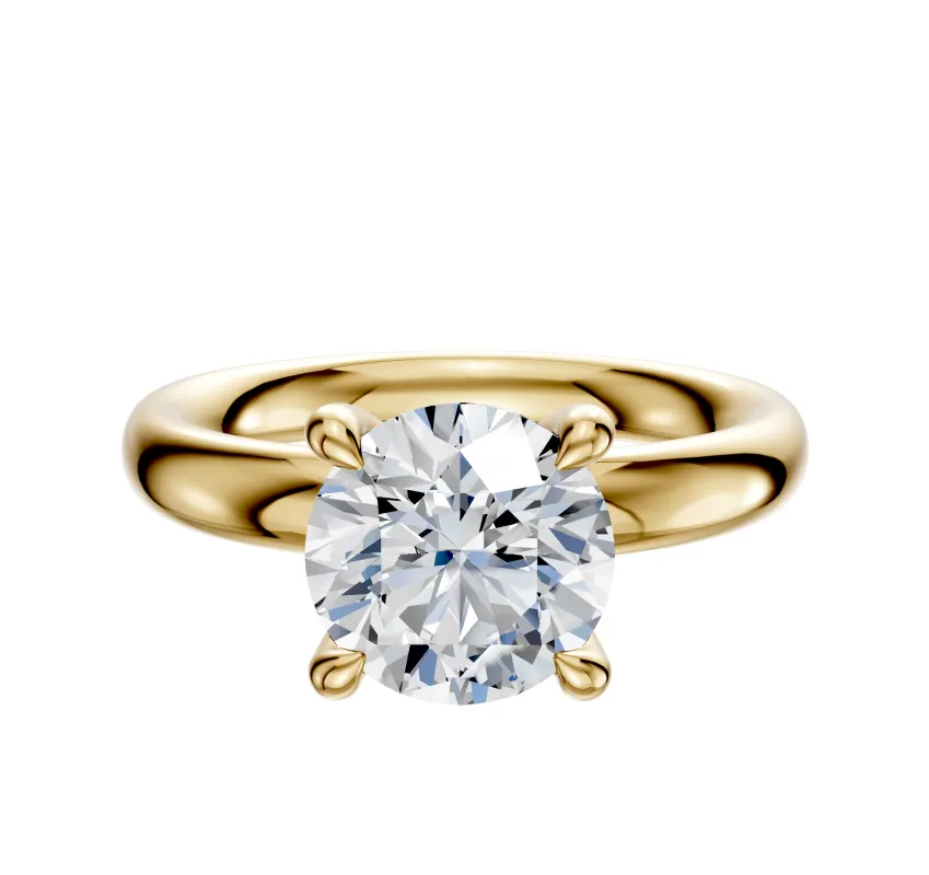 18K Yellow Gold 4 Prong Hidden Halo Classic Dome 3.0mm Engagement Ring sold by Promise By Effy