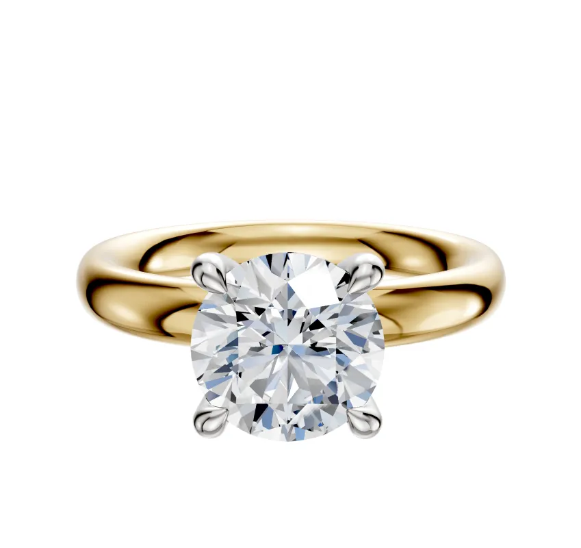 18K Two Tone 4 Prong Hidden Halo Classic Dome 3.0mm Engagement Ring sold by Promise By Effy