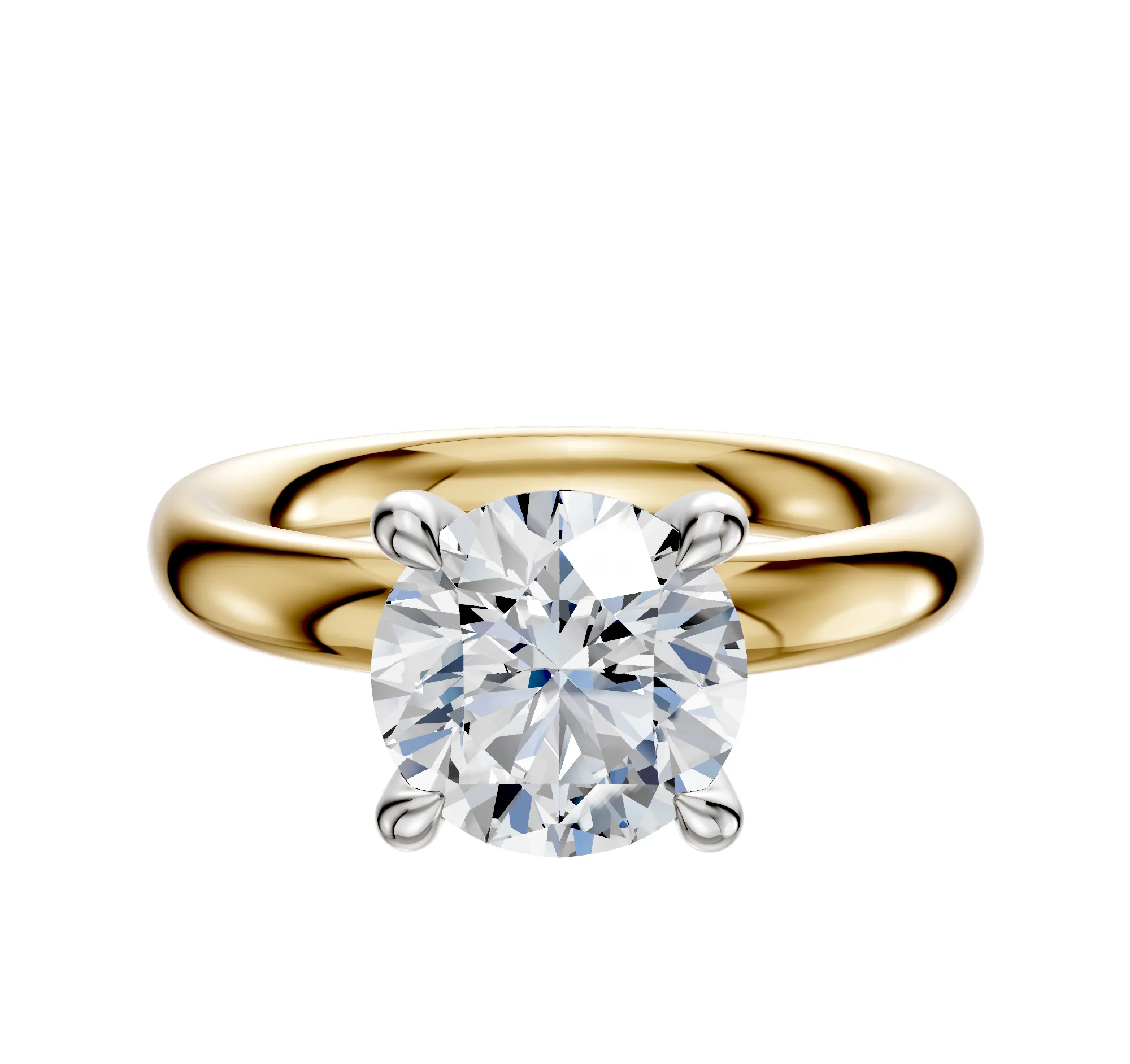 18K Two Tone 4 Prong Hidden Halo Classic Dome 3.0mm Engagement Ring sold by Promise By Effy