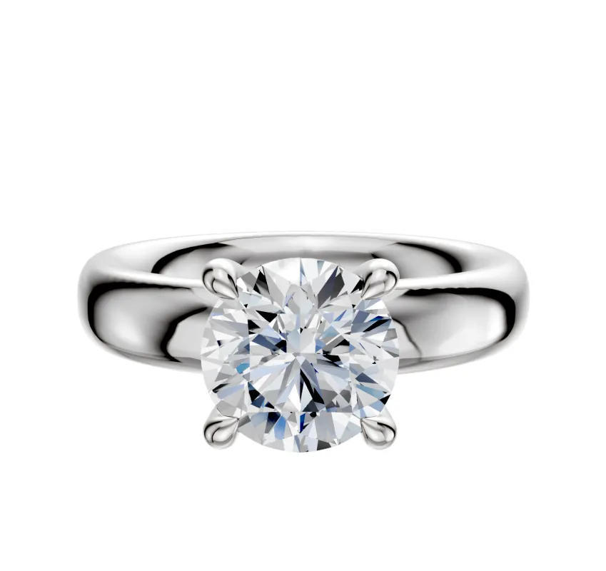 14K White Gold 4 Prong Hidden Halo Classic Dome 4.0mm Engagement Ring sold by Promise By Effy