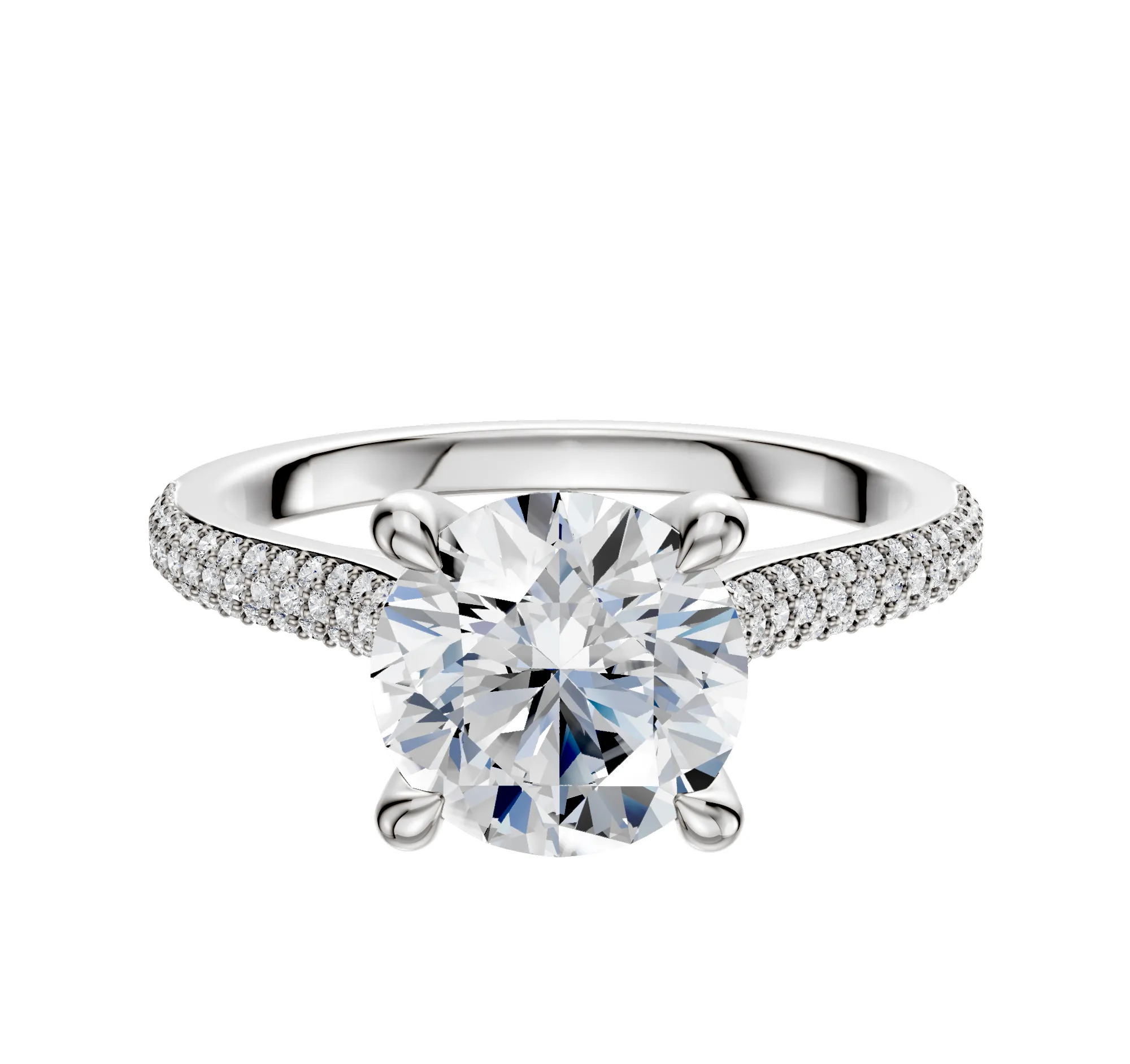 18K White Gold 4 Prong Hidden Halo Cathedral Dome 3-Row-Pave 2.0mm Engagement Ring sold by Promise By Effy