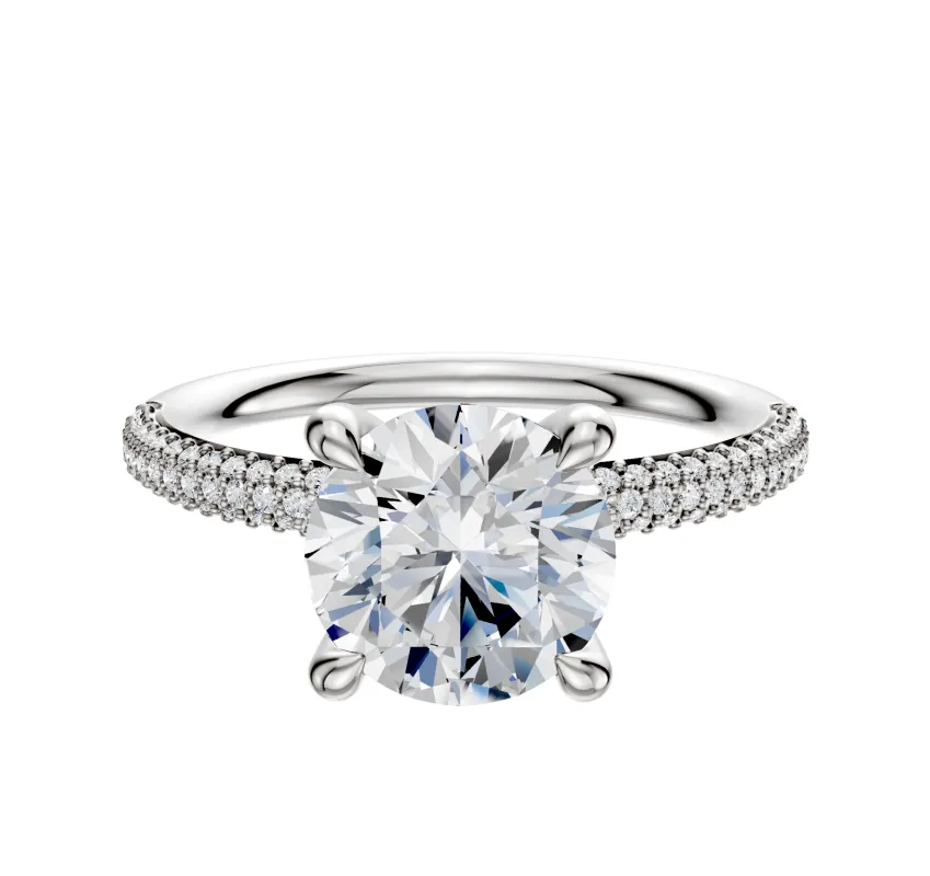 18K White Gold 4 Prong Hidden Halo Classic Dome 3-Row-Pave 2.0mm Engagement Ring sold by Promise By Effy