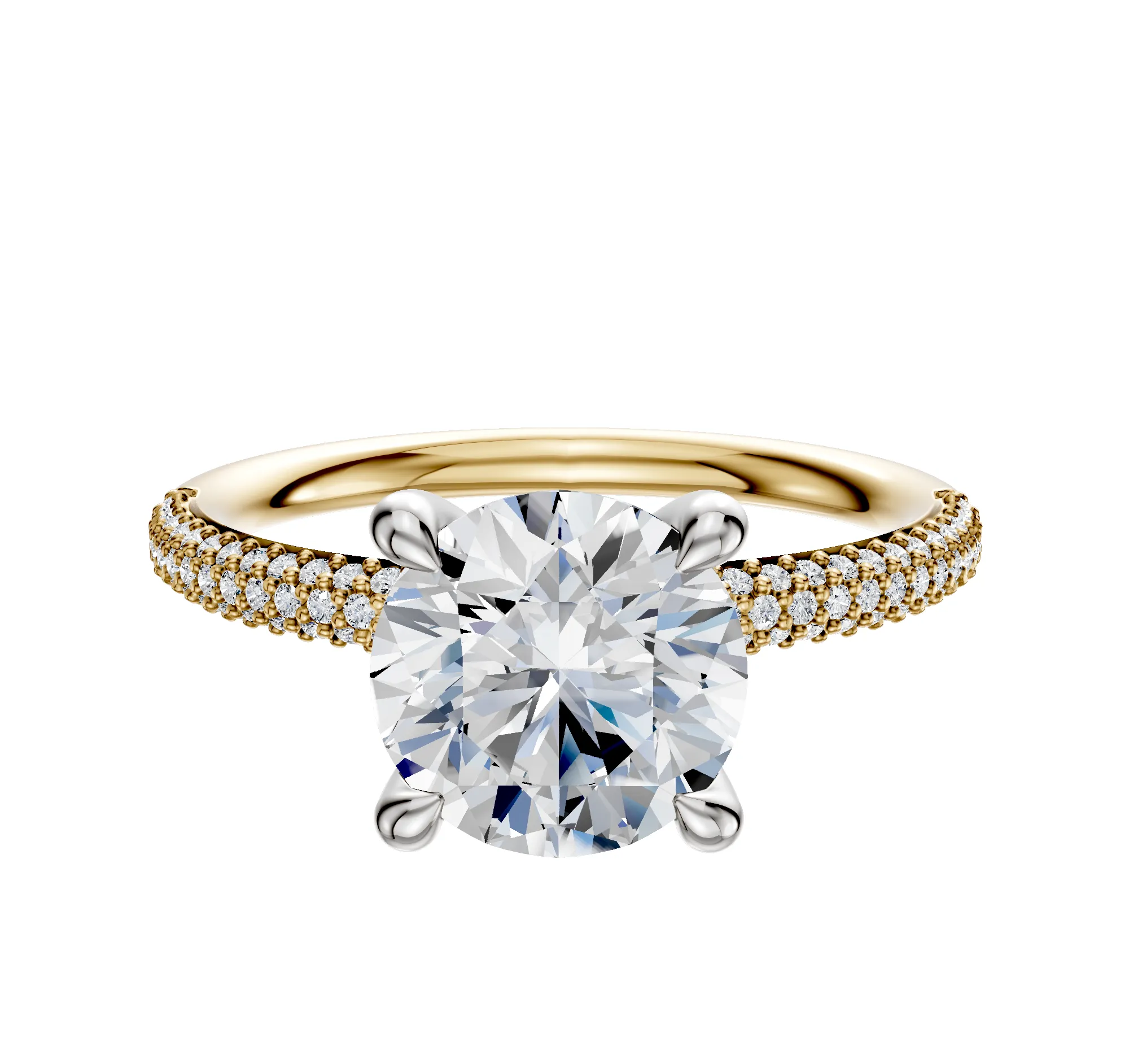 18K Two Tone 4 Prong Hidden Halo Classic Dome 3-Row-Pave 2.0mm Engagement Ring sold by Promise By Effy