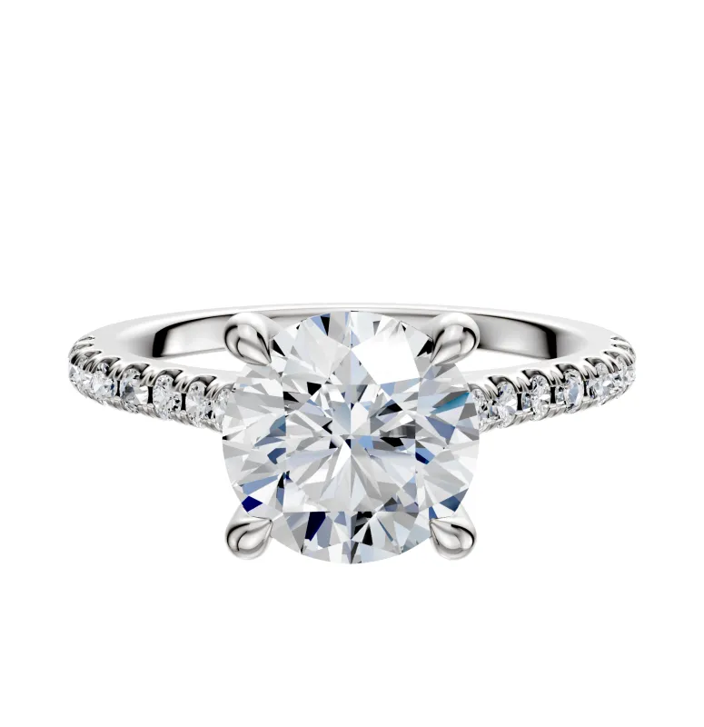 14K White Gold 4 Prong Hidden Halo Cathedral Dome 1-Row-Pave 2.5mm Engagement Ring sold by Promise By Effy