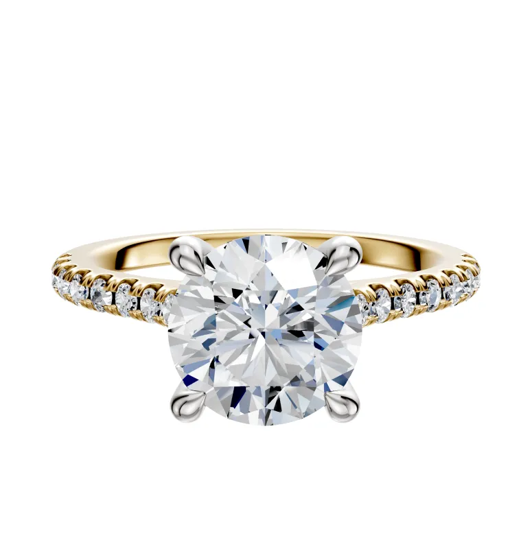 14K Two Tone 4 Prong Hidden Halo Cathedral Dome 1-Row-Pave 2.5mm Engagement Ring sold by Promise By Effy