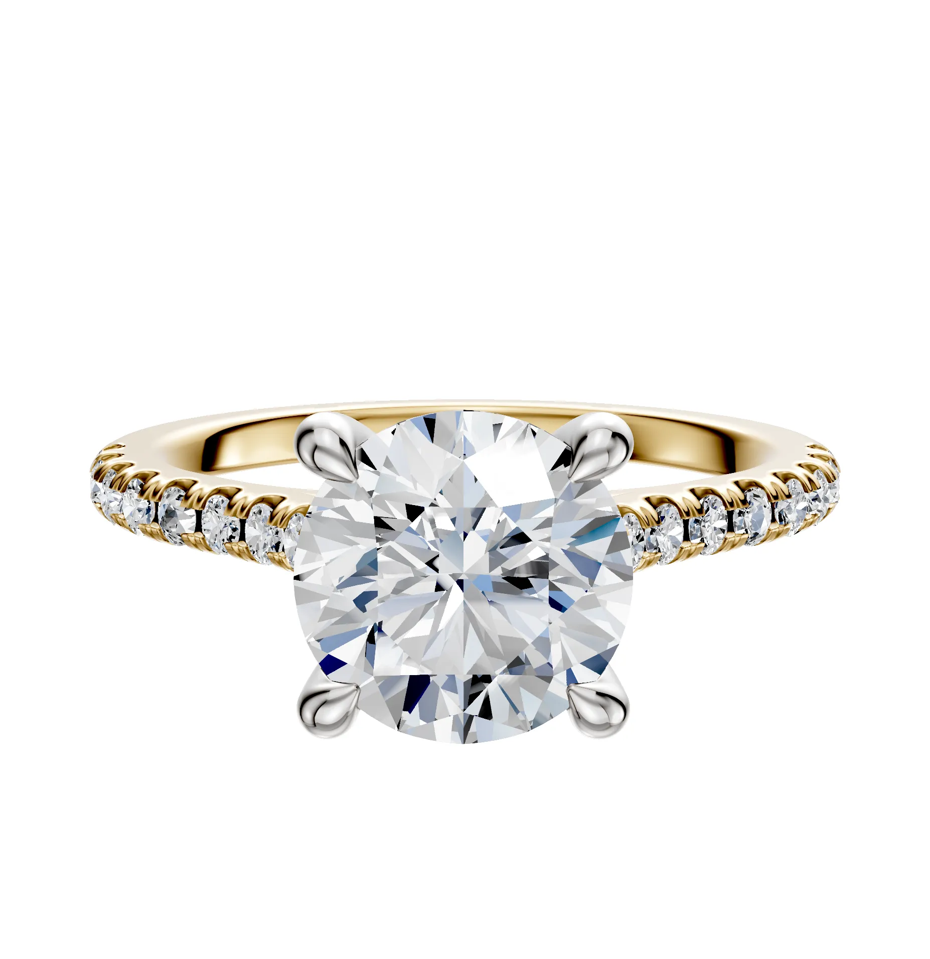 14K Two Tone 4 Prong Hidden Halo Cathedral Dome 1-Row-Pave 2.5mm Engagement Ring sold by Promise By Effy