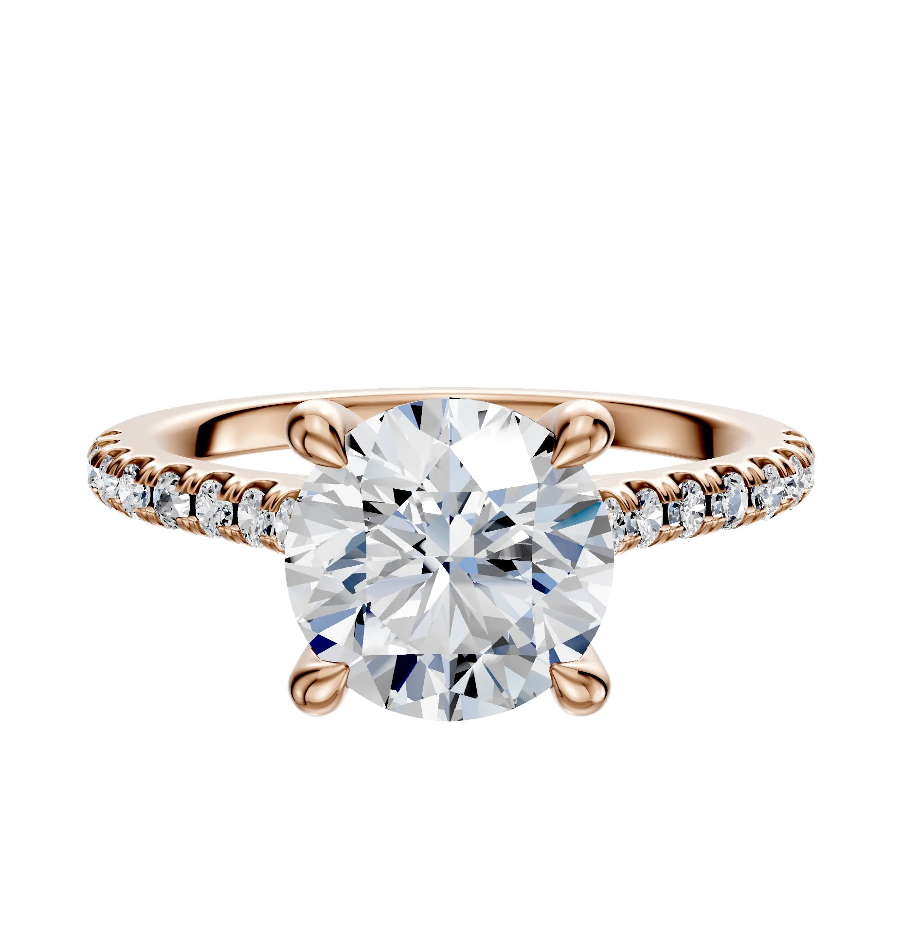 18K Rose Gold 4 Prong Hidden Halo Cathedral Dome 1-Row-Pave 2.5mm Engagement Ring sold by Promise By Effy