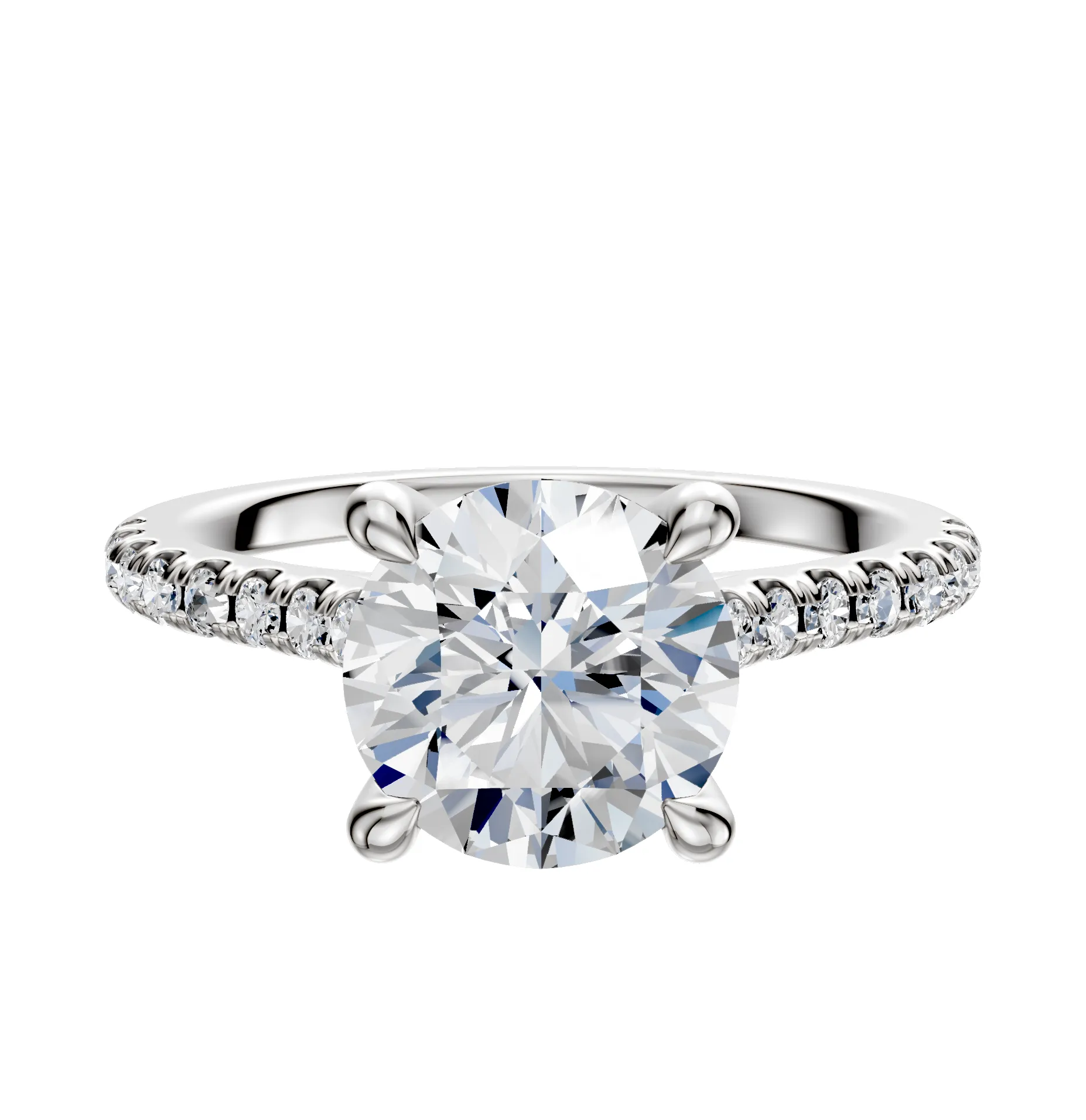 18K White Gold 4 Prong Hidden Halo Cathedral Dome 1-Row-Pave 2.5mm Engagement Ring sold by Promise By Effy