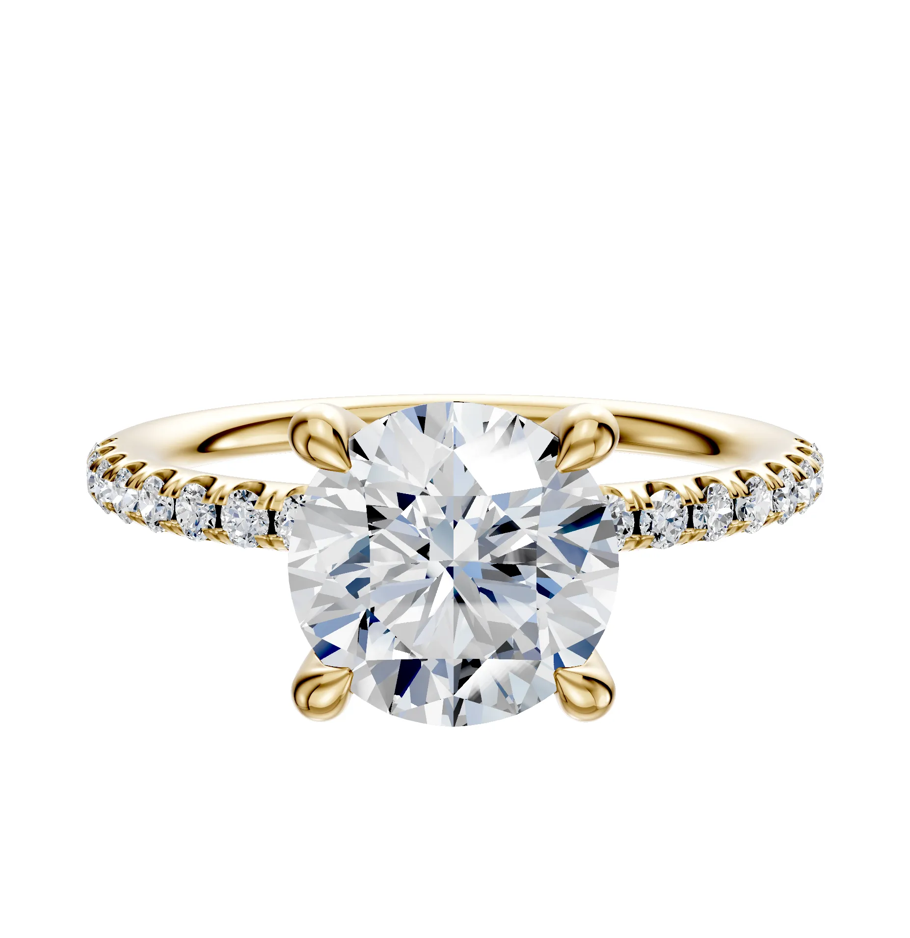 14K Yellow Gold 4 Prong Hidden Halo Classic Dome 1-Row-Pave 2.5mm Engagement Ring sold by Promise By Effy