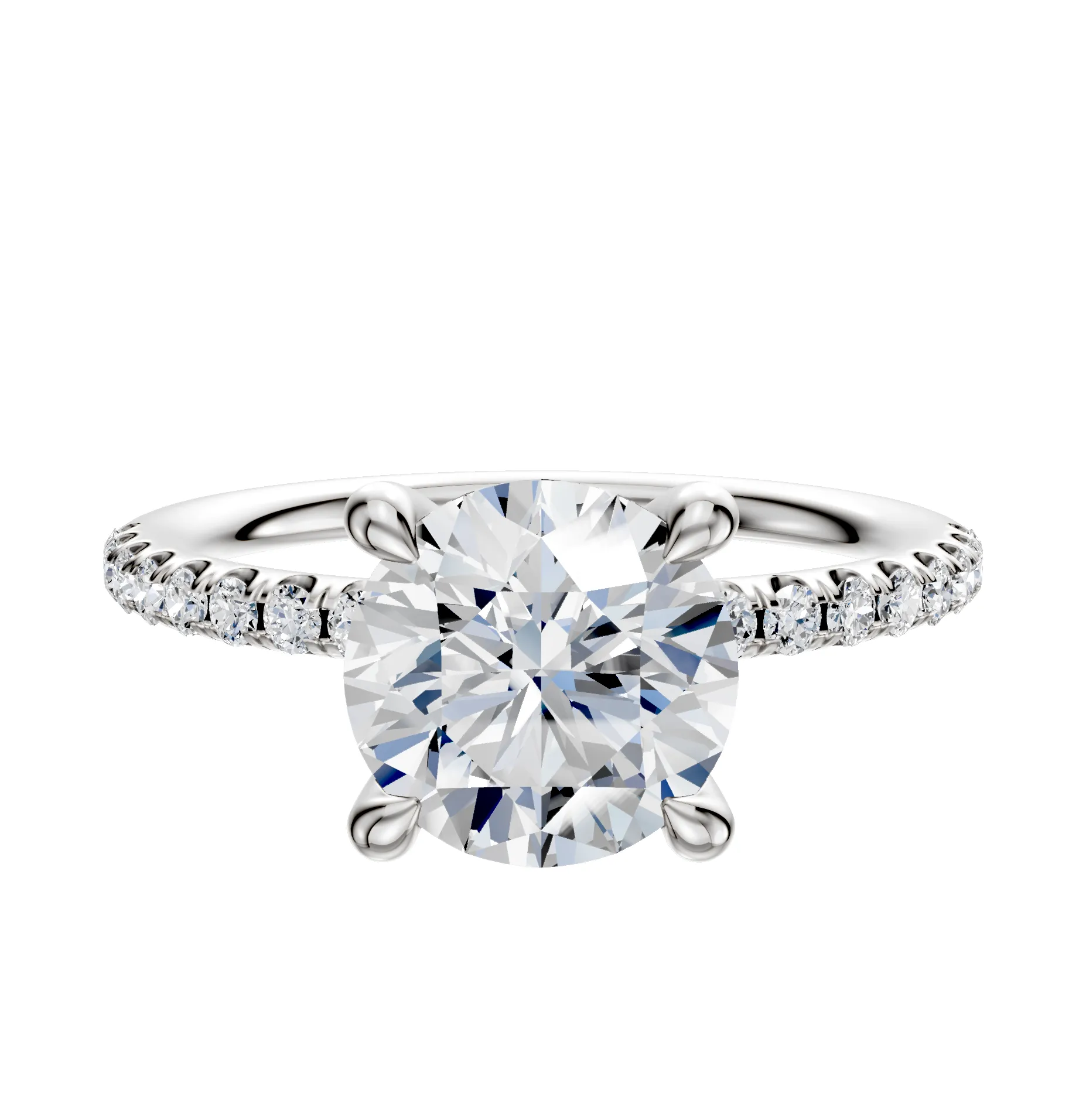 18K White Gold 4 Prong Hidden Halo Classic Dome 1-Row-Pave 2.5mm Engagement Ring sold by Promise By Effy