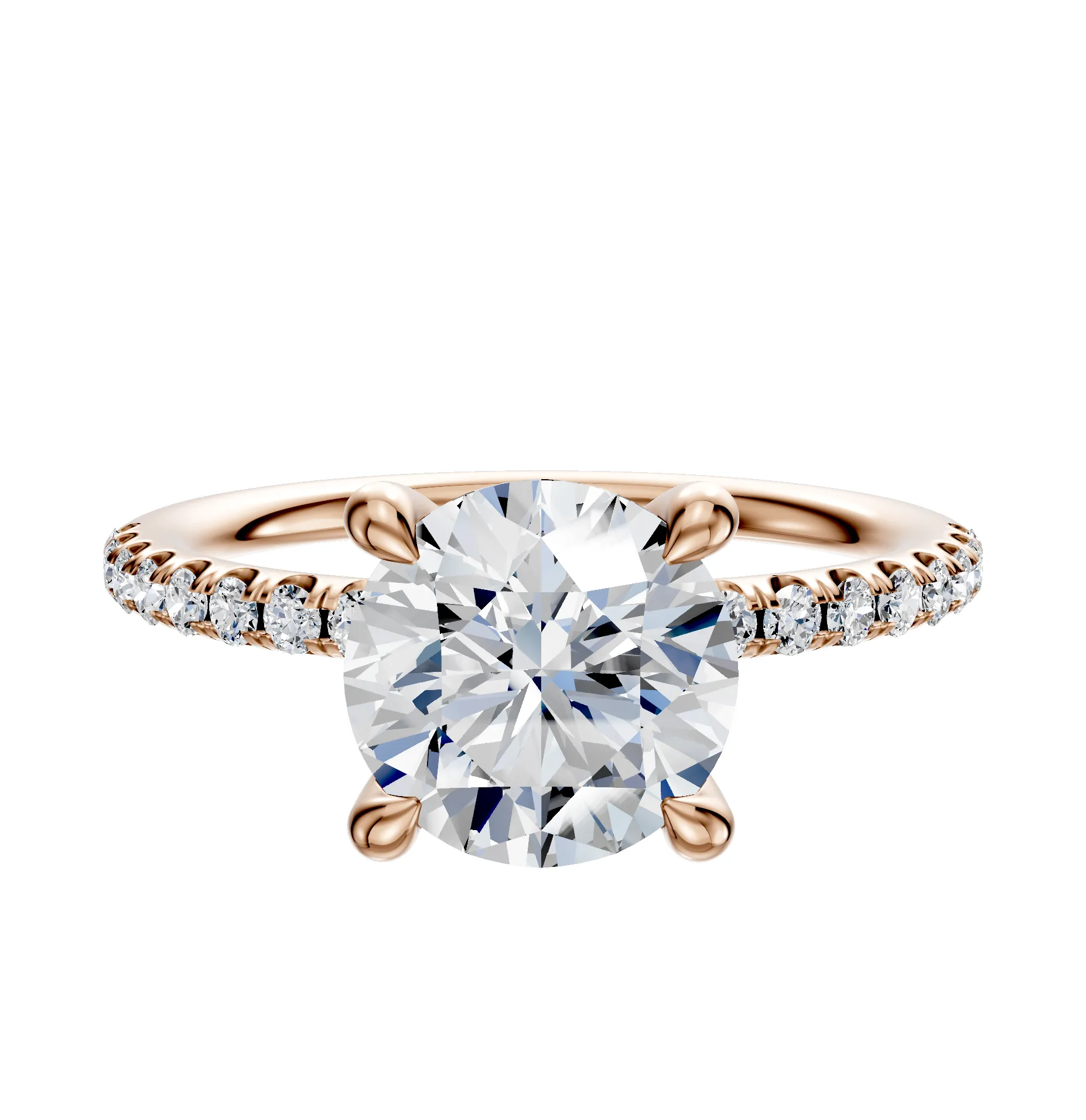 18K Rose Gold 4 Prong Hidden Halo Classic Dome 1-Row-Pave 2.5mm Engagement Ring sold by Promise By Effy