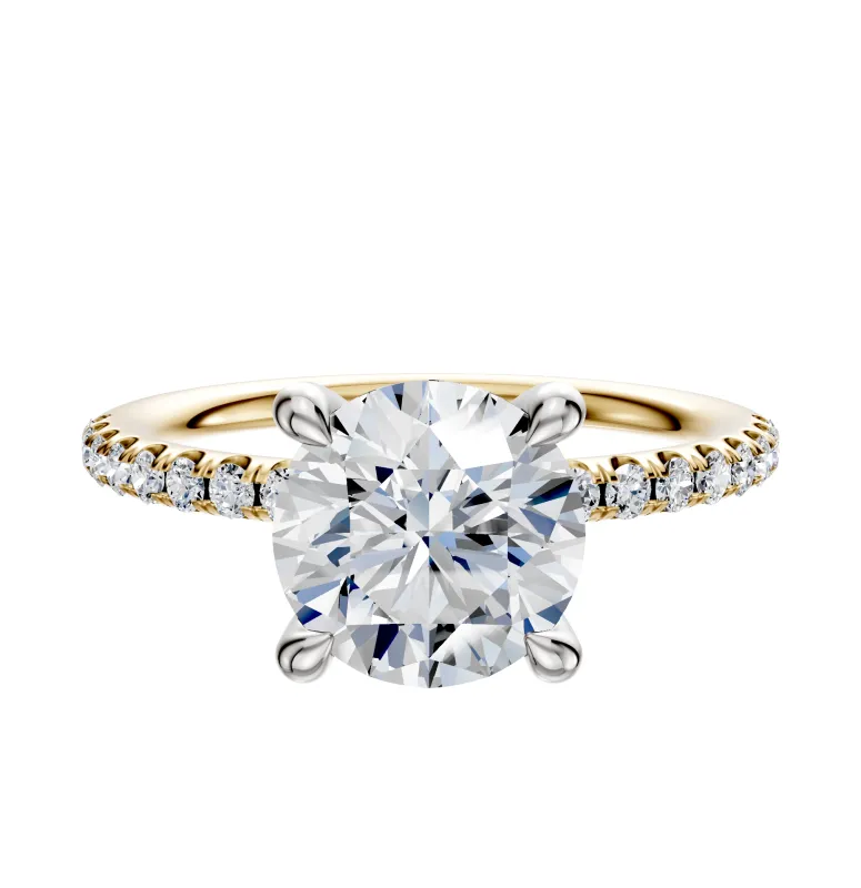 18K Two Tone 4 Prong Hidden Halo Classic Dome 1-Row-Pave 2.5mm Engagement Ring sold by Promise By Effy