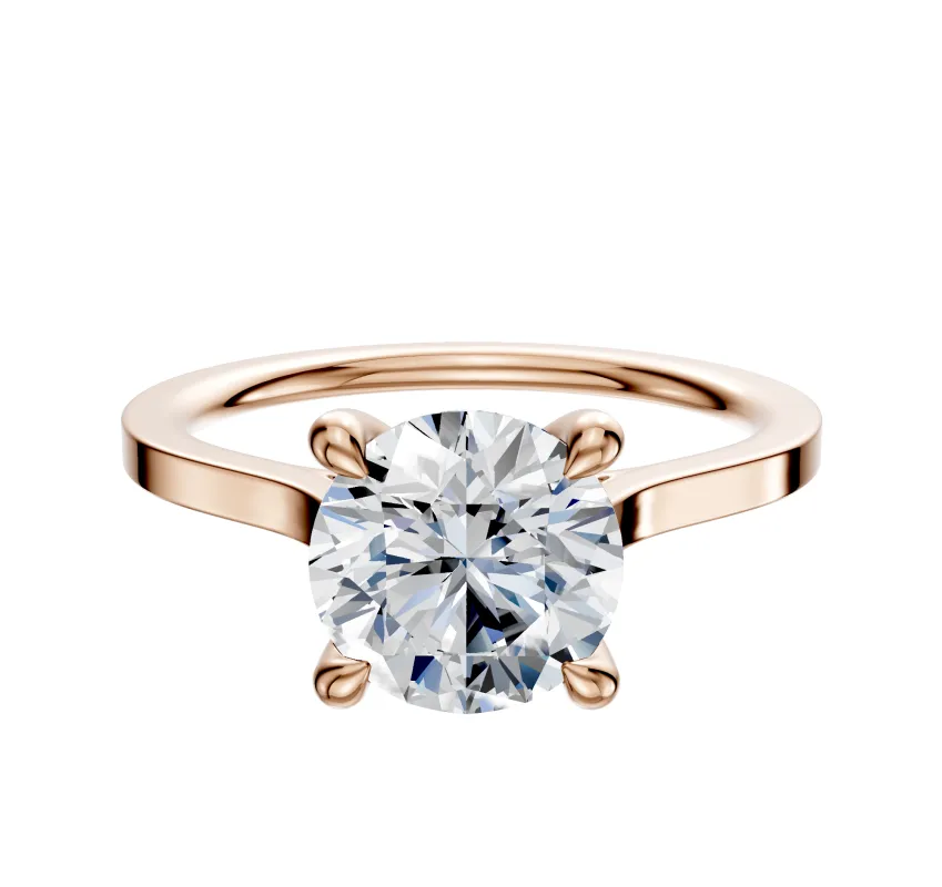 14K Rose Gold 4 Prong Hidden Halo Cathedral Flat 1.5mm Engagement Ring sold by Promise By Effy