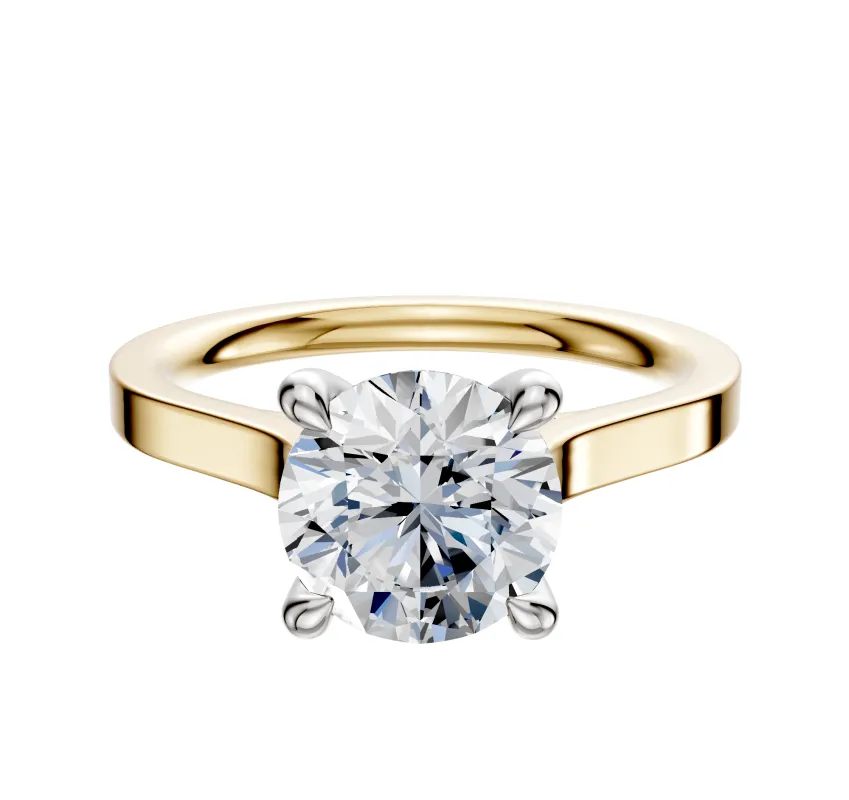 14K Two Tone 4 Prong Hidden Halo Cathedral Flat 2.0mm Engagement Ring sold by Promise By Effy