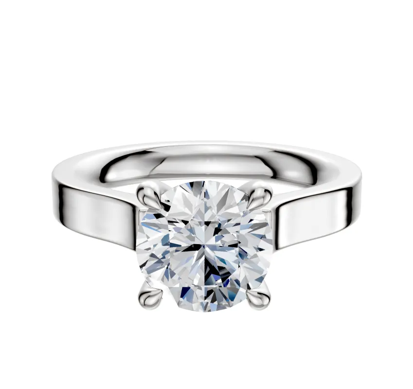 18K White Gold 4 Prong Hidden Halo Cathedral Flat 3.0mm Engagement Ring sold by Promise By Effy