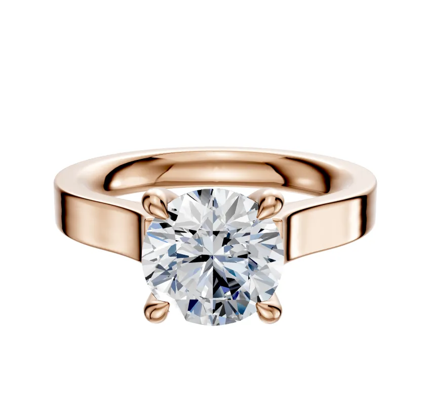 14K Rose Gold 4 Prong Hidden Halo Cathedral Flat 3.0mm Engagement Ring sold by Promise By Effy