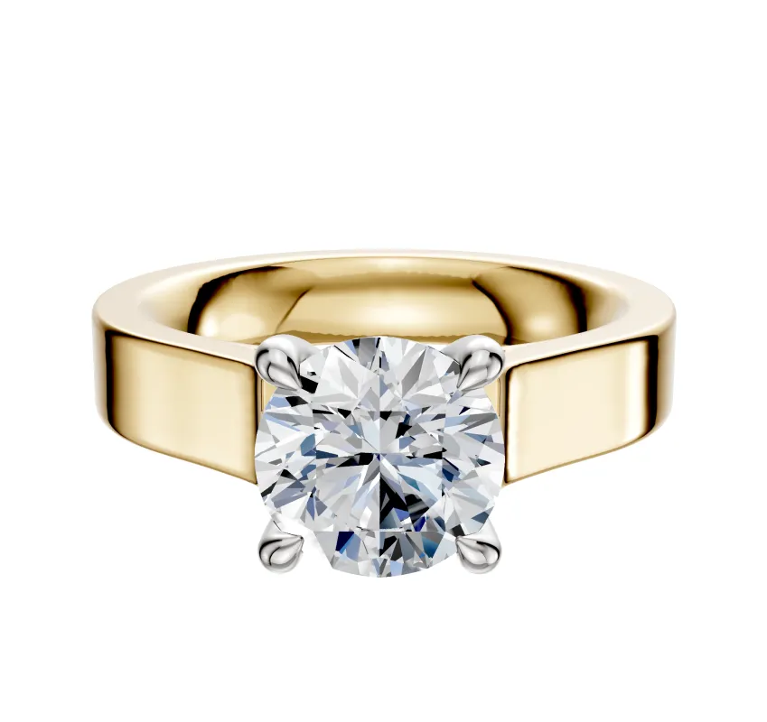 18K Two Tone 4 Prong Hidden Halo Cathedral Flat 4.0mm Engagement Ring sold by Promise By Effy