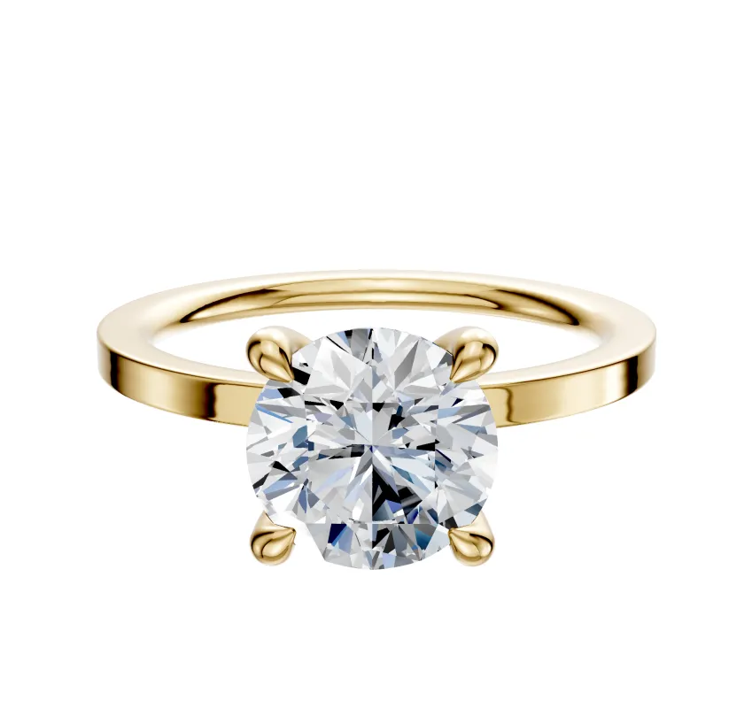 14K Yellow Gold 4 Prong Hidden Halo Classic Flat 1.5mm Engagement Ring sold by Promise By Effy