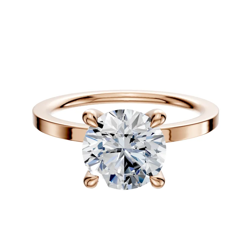18K Rose Gold 4 Prong Hidden Halo Classic Flat 1.5mm Engagement Ring sold by Promise By Effy