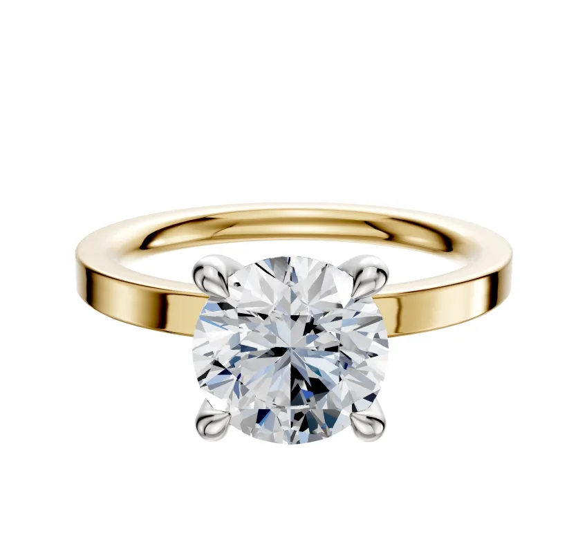18K Two Tone 4 Prong Hidden Halo Classic Flat 2.0mm Engagement Ring sold by Promise By Effy