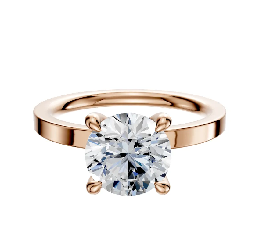 18K Rose Gold 4 Prong Hidden Halo Classic Flat 2.0mm Engagement Ring sold by Promise By Effy