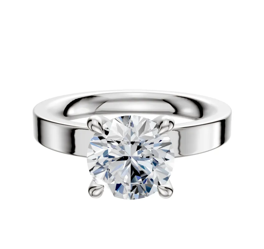 14K White Gold 4 Prong Hidden Halo Classic Flat 3.0mm Engagement Ring sold by Promise By Effy