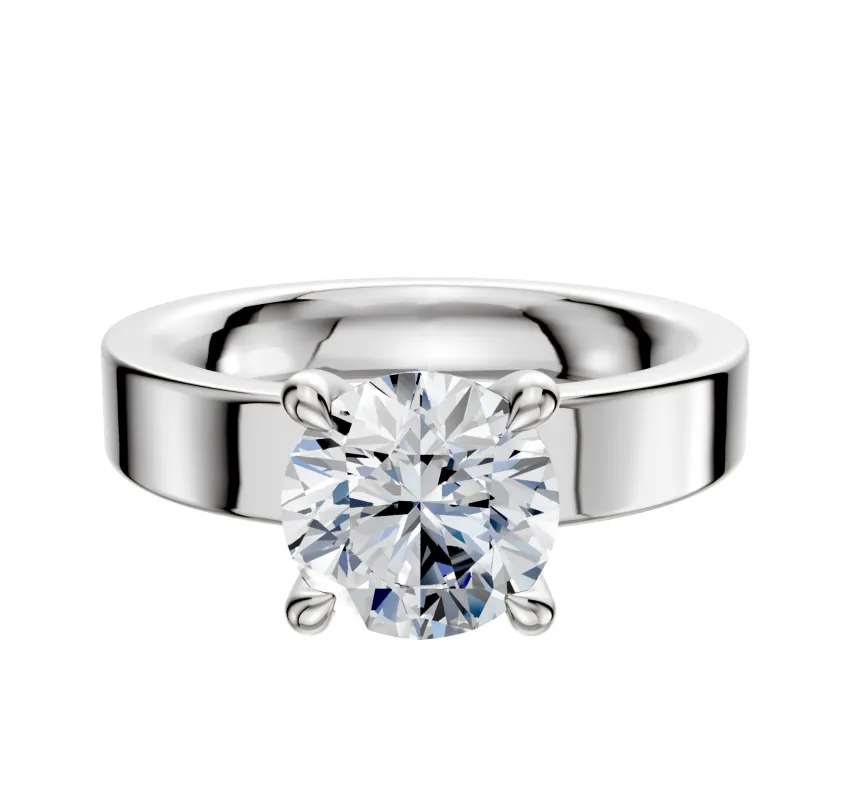 14K White Gold 4 Prong Hidden Halo Classic Flat 4.0mm Engagement Ring sold by Promise By Effy