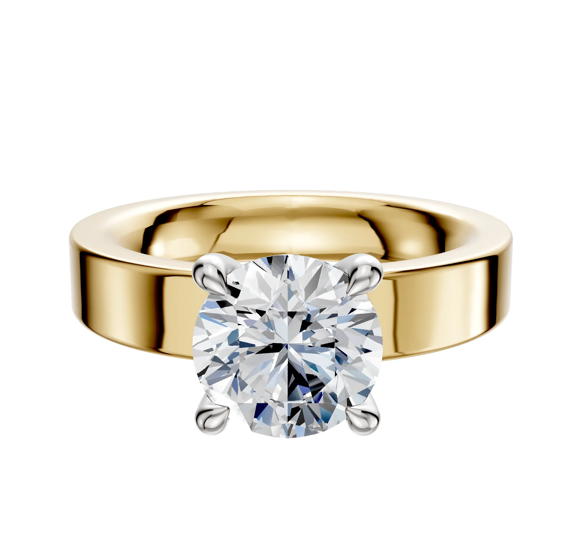 18K Two Tone 4 Prong Hidden Halo Classic Flat 4.0mm Engagement Ring sold by Promise By Effy