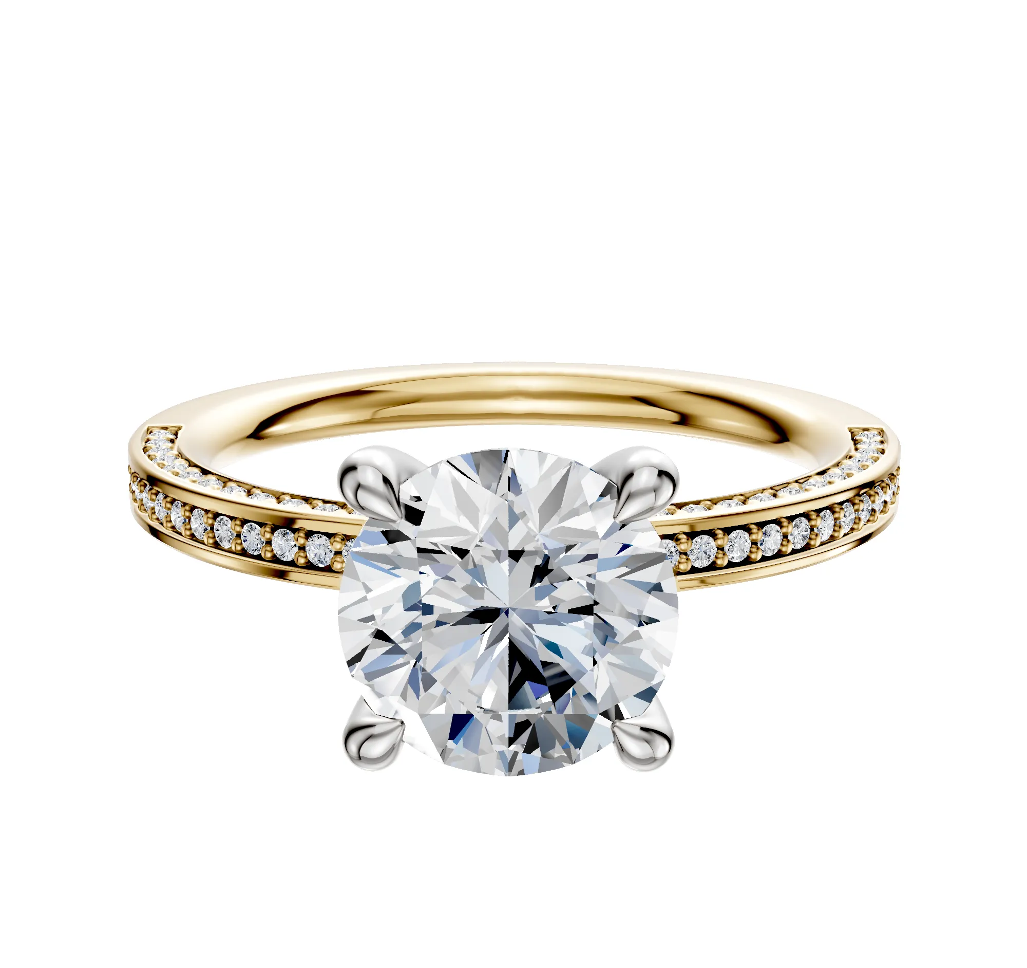 14K Two Tone 4 Prong Hidden Halo Classic Flat 3-Row-Pave 2.0mm Engagement Ring sold by Promise By Effy