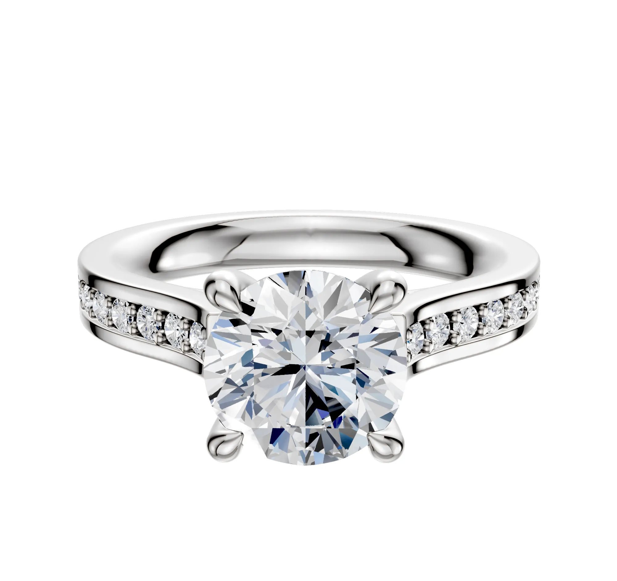 18K White Gold 4 Prong Hidden Halo Cathedral Flat 1-Row-Pave 2.5mm Engagement Ring sold by Promise By Effy