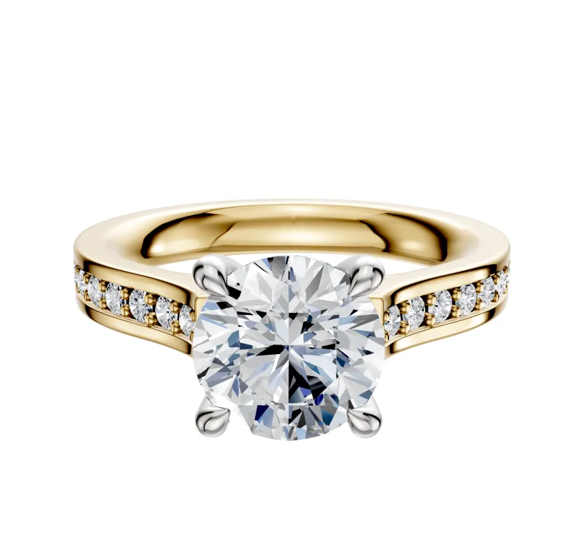 18K Two Tone 4 Prong Hidden Halo Cathedral Flat 1-Row-Pave 2.5mm Engagement Ring sold by Promise By Effy