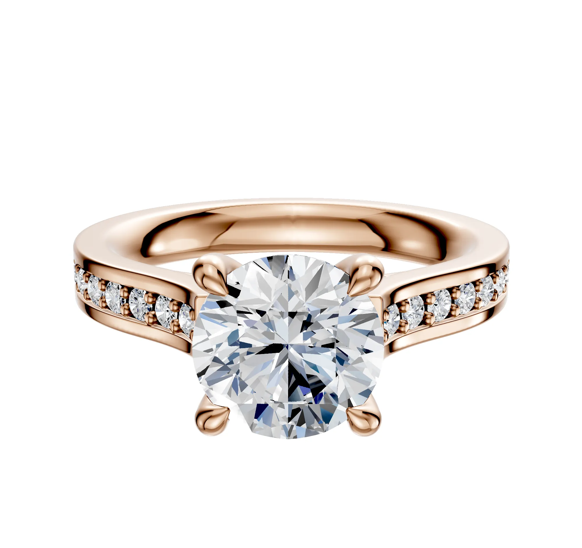 18K Rose Gold 4 Prong Hidden Halo Cathedral Flat 1-Row-Pave 2.5mm Engagement Ring sold by Promise By Effy