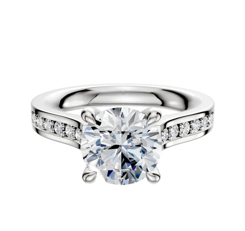 Platinum 4 Prong Hidden Halo Cathedral Flat 1-Row-Pave 2.5mm Engagement Ring sold by Promise By Effy