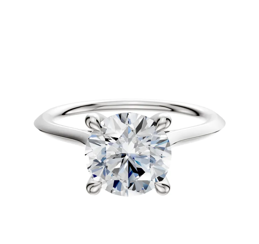 14K White Gold 4 Prong Hidden Halo Cathedral Knife Edge 1.5mm Engagement Ring sold by Promise By Effy