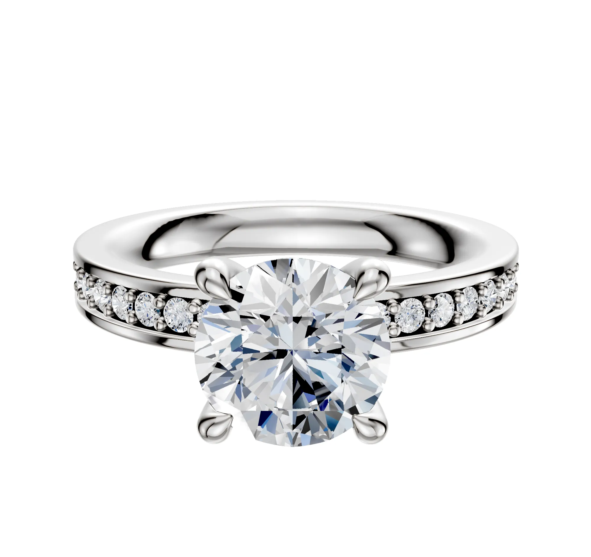 Platinum 4 Prong Hidden Halo Classic Flat 1-Row-Pave 2.5mm Engagement Ring sold by Promise By Effy