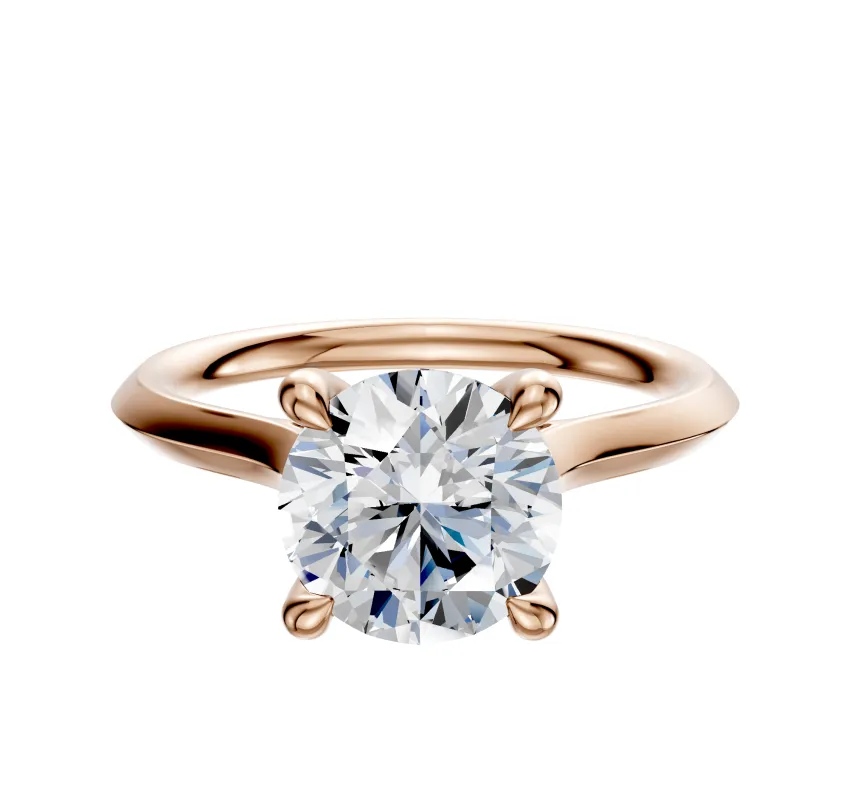 18K Rose Gold 4 Prong Hidden Halo Cathedral Knife Edge 2.0mm Engagement Ring sold by Promise By Effy