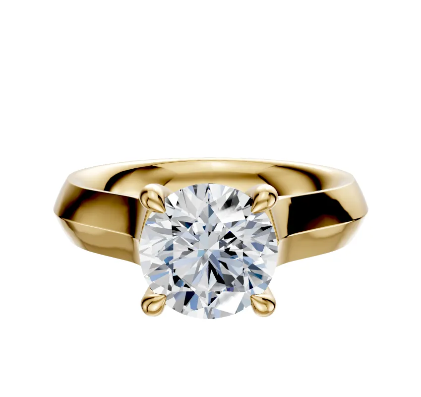 14K Yellow Gold 4 Prong Hidden Halo Cathedral Knife Edge 4.0mm Engagement Ring sold by Promise By Effy