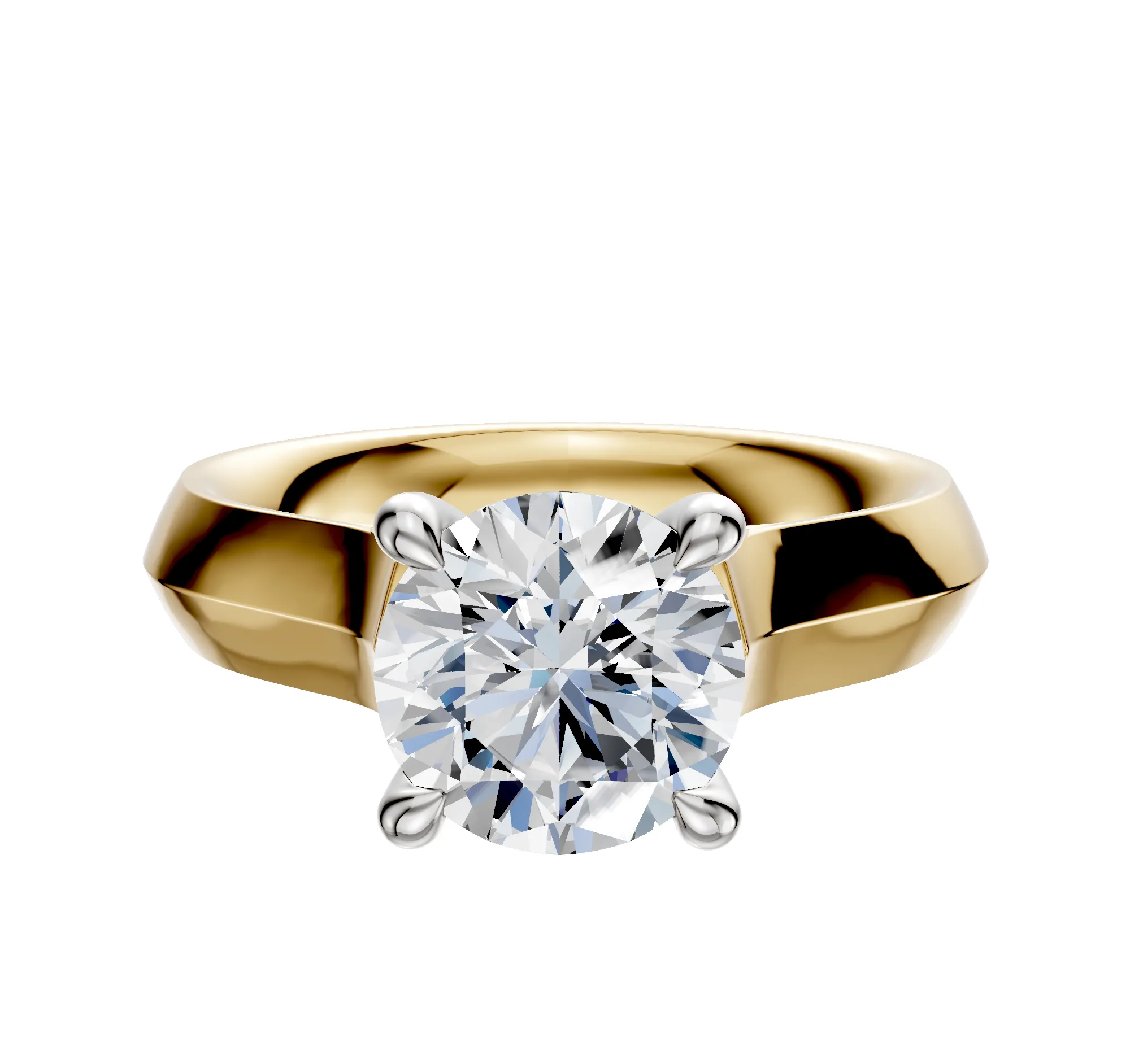 14K Two Tone 4 Prong Hidden Halo Cathedral Knife Edge 4.0mm Engagement Ring sold by Promise By Effy