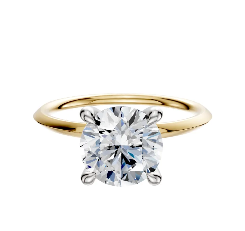 14K Two Tone 4 Prong Hidden Halo Classic Knife Edge 1.5mm Engagement Ring sold by Promise By Effy