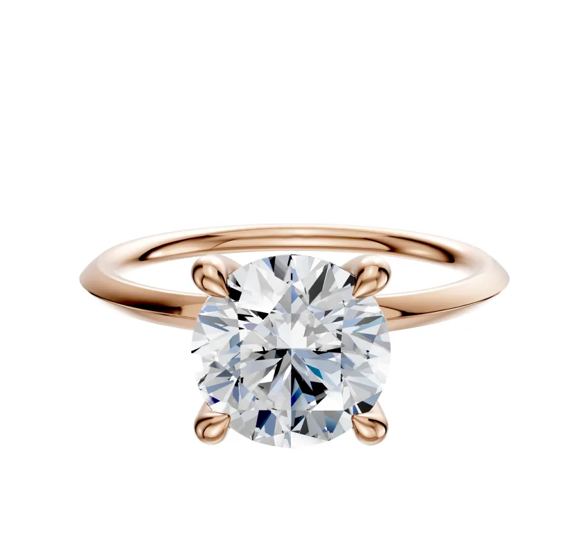 14K Rose Gold 4 Prong Hidden Halo Classic Knife Edge 1.5mm Engagement Ring sold by Promise By Effy